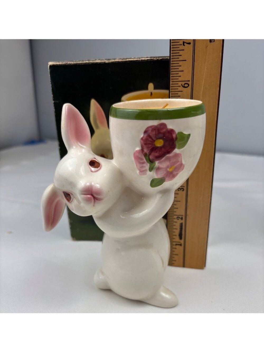 Avon Sunny Bunny Ceramic Candle Holder Floral Medley Candlelette Box 1981 - Picture 7 of 14
